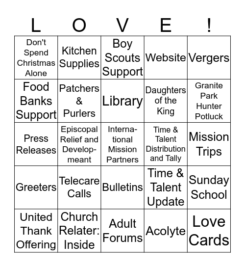 St. Luke's Volunteers...Thank you! Bingo Card