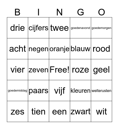Dutch Bingo Card