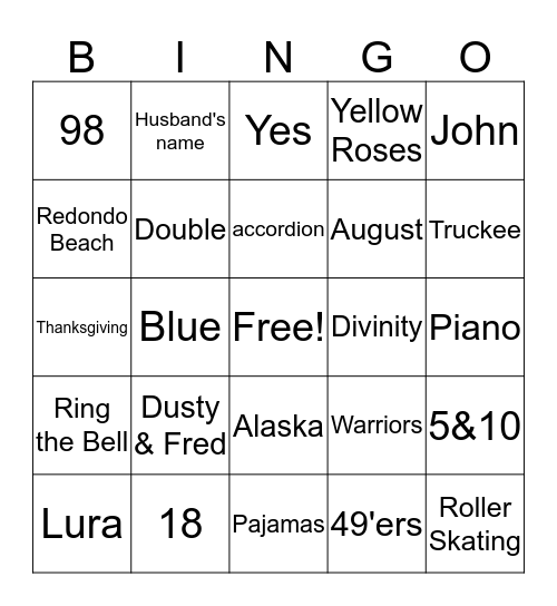 Mabel Jane Bingo Card