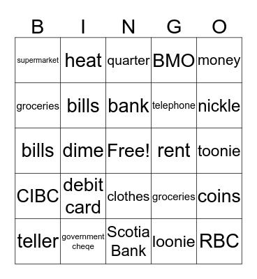 money and baking Bingo Card