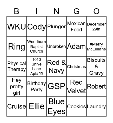 Bride Bingo Card