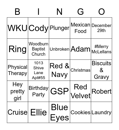 Bride Bingo Card