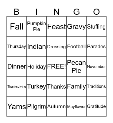 Thanksgiving Bingo Card