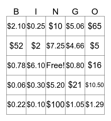 Money Counts Bingo! Bingo Card