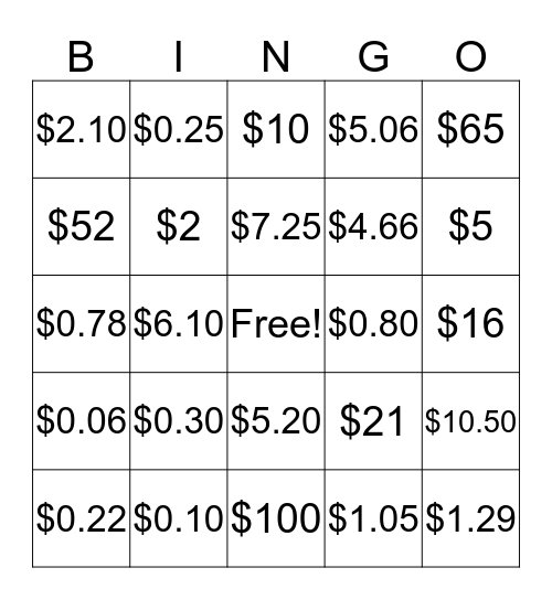 Money Counts Bingo! Bingo Card