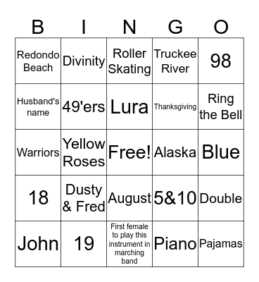 Mabel Jane Bingo Card