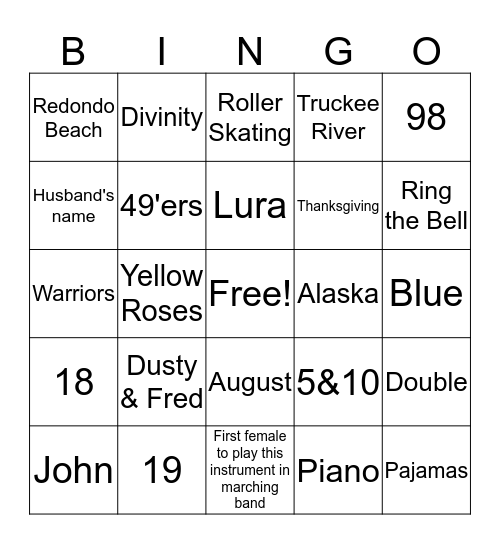 Mabel Jane Bingo Card