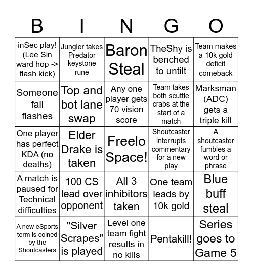 Worlds 2018 Bingo Card