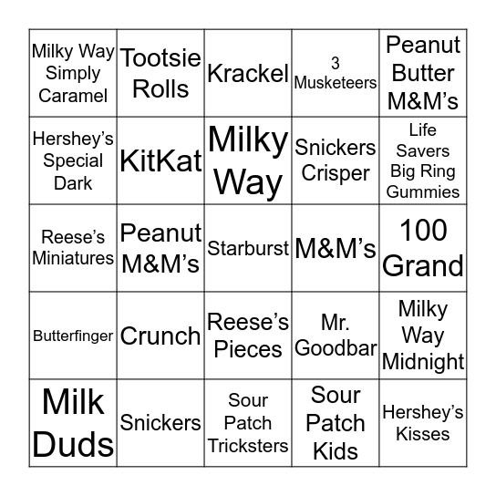 Most Popular Halloween Candy 2018 Bingo Card