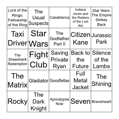 Top 40 Must Watch Movies Bingo Card
