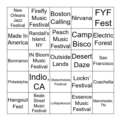 Music Festivals Bingo Card