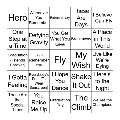 Graduation Songs Bingo Card