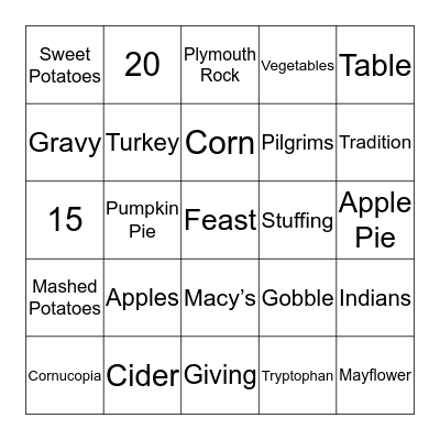 Thanksgiving Bingo Card