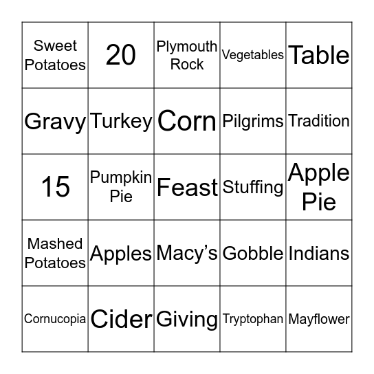 Thanksgiving Bingo Card