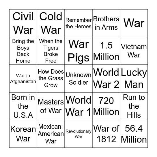 War: What is it Good For? Bingo Card