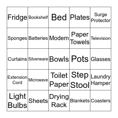 Household Bingo Card