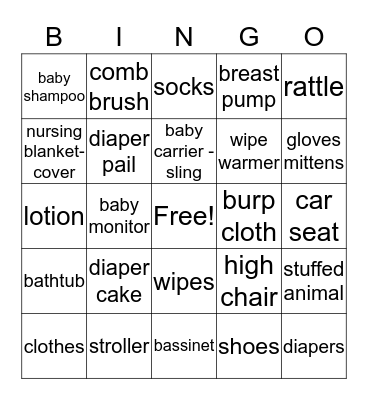 Niecy's Baby Shower Bingo Card