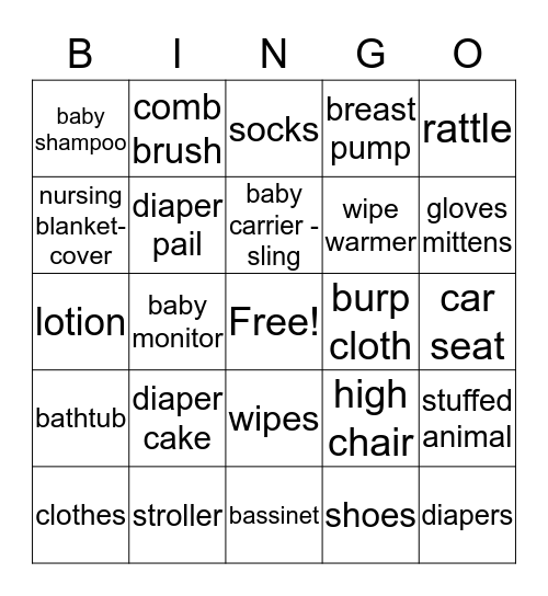 Niecy's Baby Shower Bingo Card