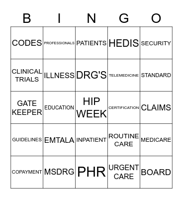 HIP WEEK Bingo Card