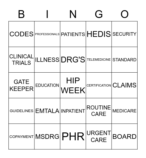 HIP WEEK Bingo Card