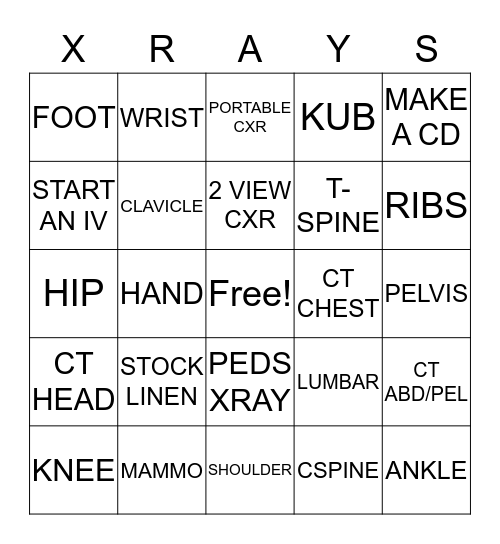 RAD TECH WEEK BINGO Card