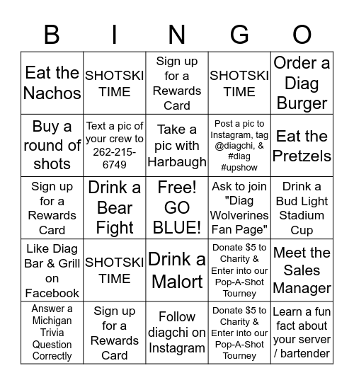 MICHIGAN GAME DAY BINGO  (every bingo made gets you 5 extra raffle tickets!) Bingo Card