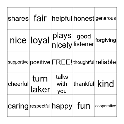 FRIENDSHIP Bingo Card