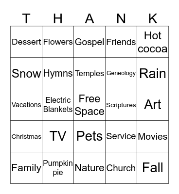 Gratitude Bingo Card