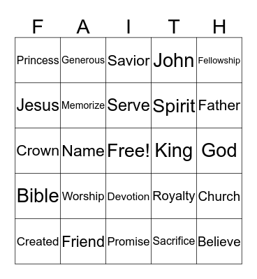 DAUGHTERS OF THE KING Bingo Card