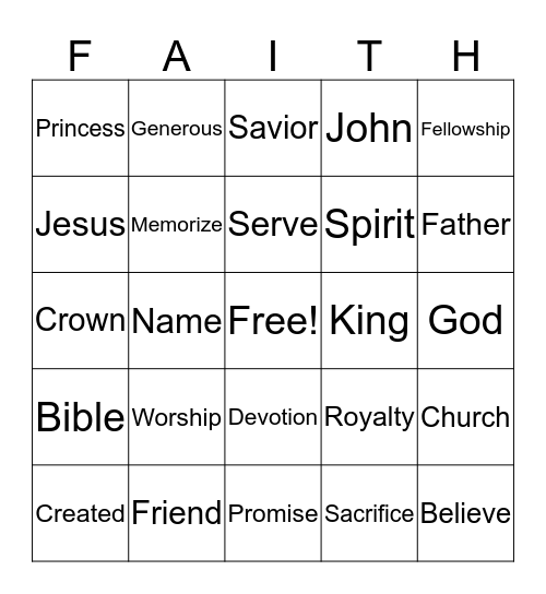 DAUGHTERS OF THE KING Bingo Card
