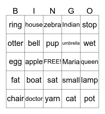 STARTS LIKE... Bingo Card