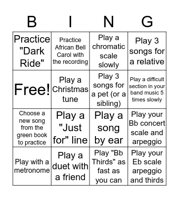 Grade 9 Band Bing(o) Bingo Card