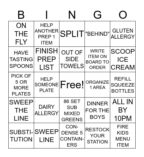 KITCHEN BINGO! Bingo Card