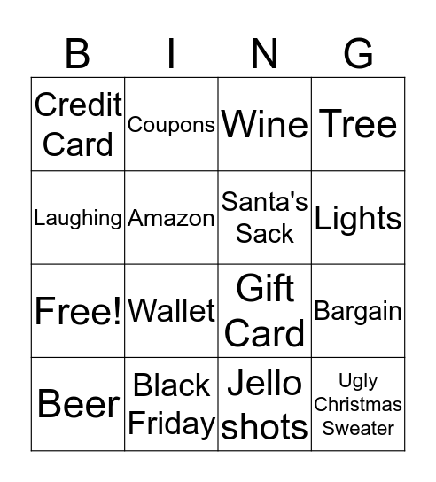 Ladies' Shopping Trip Bingo Card