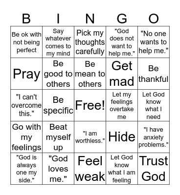 Anxiety vs. Peace Bingo Card
