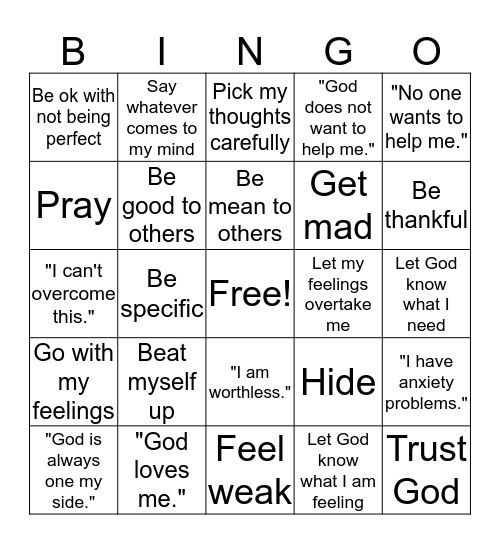 Anxiety vs. Peace Bingo Card
