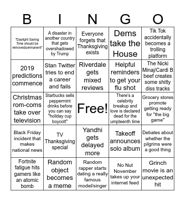 November 2018 Bingo Card