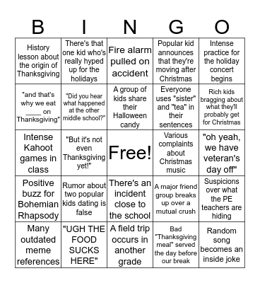 November 2018 @school Bingo Card