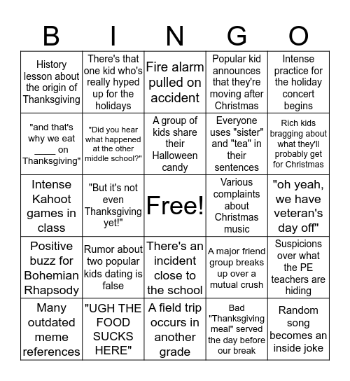 November 2018 @school Bingo Card