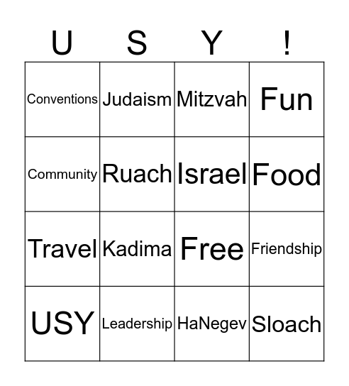 USY Bingo Card