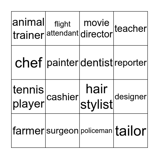 Occupations Bingo Card