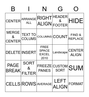 EXCEL  2010  CH 1 Bingo Card