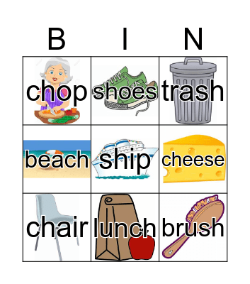 Bingo: sh and ch words Bingo Card