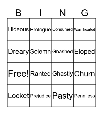 FRANKENSTEIN VOCABULARY Bingo Card