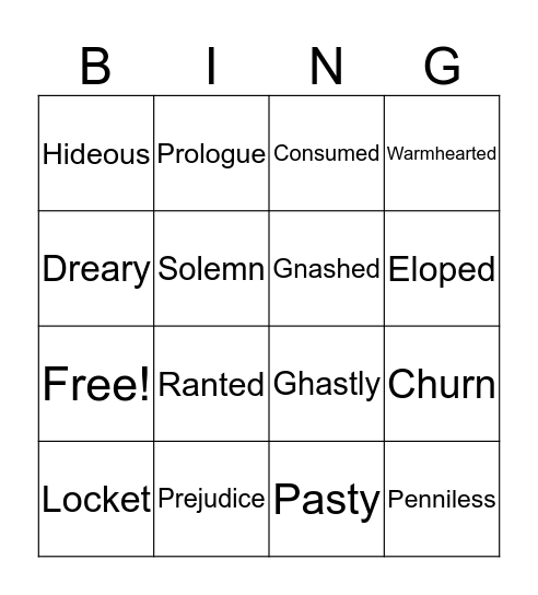 FRANKENSTEIN VOCABULARY Bingo Card