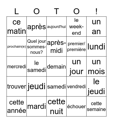 LOTO: D'accord 2B p.52-53 & 63 Bingo Card