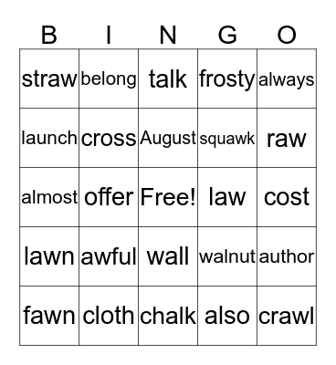 lesson 10 Bingo Card