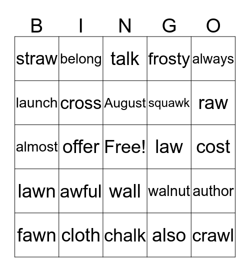 lesson 10 Bingo Card