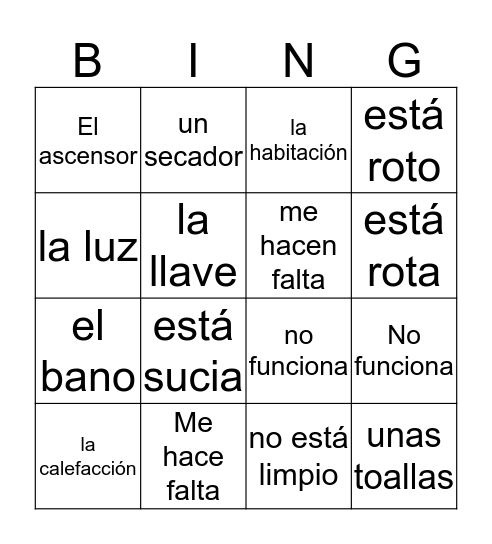 Problemas hotel Bingo Card