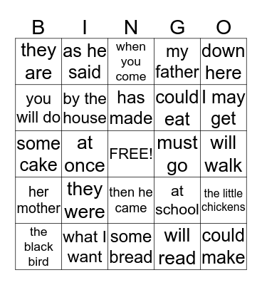 Thanksgiving Dolch Phrases Bingo Card